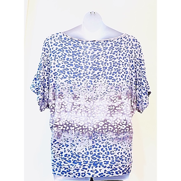 JUICY COUTURE Sz XL Glitter Gray & Blue Leopard Patterned Top - Picture 2 of 3
